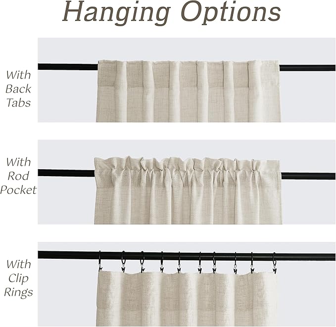 RYB HOME Living Room and Dining Room Curtains and Drapes Linen Sheer, Light Filtering Curtains 102 inches Long, Back Tab/Rod Pocket, Cream Colored, W 52 x L 102 inches, 2 Panels Set