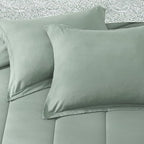Monbix King Size Comforter Set - 7 Pieces Bed in a Bag King, Sage Green Track Stitching Bedding Sets, All Seasons Down Alternative Bed Set with Sheets, Pillowcases & Shams