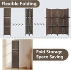 FDW Room Divider 4 Panel Wooden Screen Folding Portable Partition Screens Wood with Removable Storage Shelves Color, Dark Brown