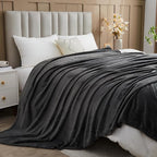 NEWCOSPLAY Super Soft Twin Blanket Dark Grey Premium Silky Flannel Fleece Leaves Pattern Lightweight Bed Blanket All Season Use (Dark Grey, Twin(60"x80"))