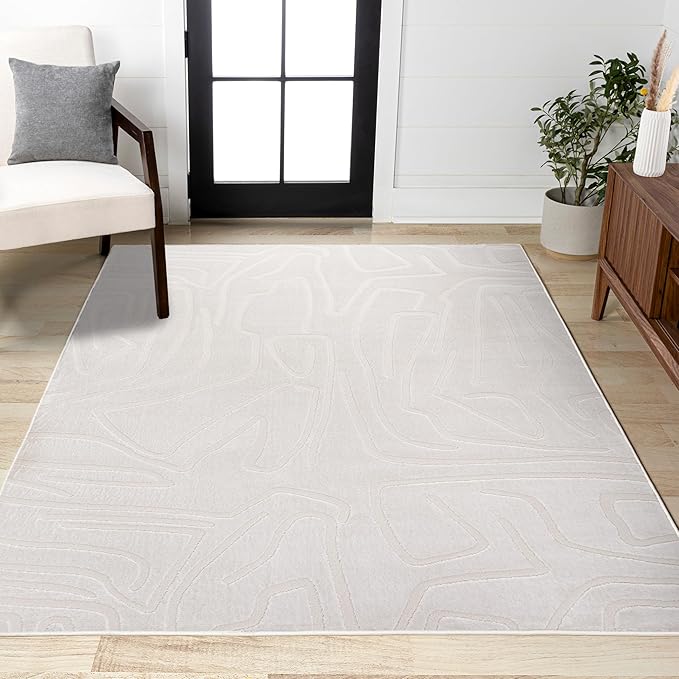 JONATHAN Y Graphic Lines High-Low Indoor Area Rug 8X10 White/Cream, Alcina Modern Scandinavian for Living Room, Bedroom, Kitchen, Easy-Cleaning, High Traffic, Pet-Friendly, Non-Shedding SND102B-8