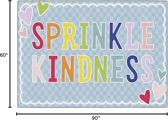 Flagship Carpets Schoolgirl Style Sprinkle Kindness Educational Area Rug for Kids Room Seating Décor, Children's Classroom, Play Carpet for Teaching and Playroom, 5' x 7'6", Blue