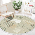 Round Rugs Forest Funny Rabbits Hand Drawn for Kids Fabric Wrapping Boho Area Rug Linen and Cotton Carpet Meditation Washable Hallway Runner Mat Accent Bedroom Bathroom 4ft, Multi2
