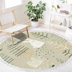 Round Rugs Forest Funny Rabbits Hand Drawn for Kids Fabric Wrapping Boho Area Rug Linen and Cotton Carpet Meditation Washable Hallway Runner Mat Accent Bedroom Bathroom 4ft, Multi2