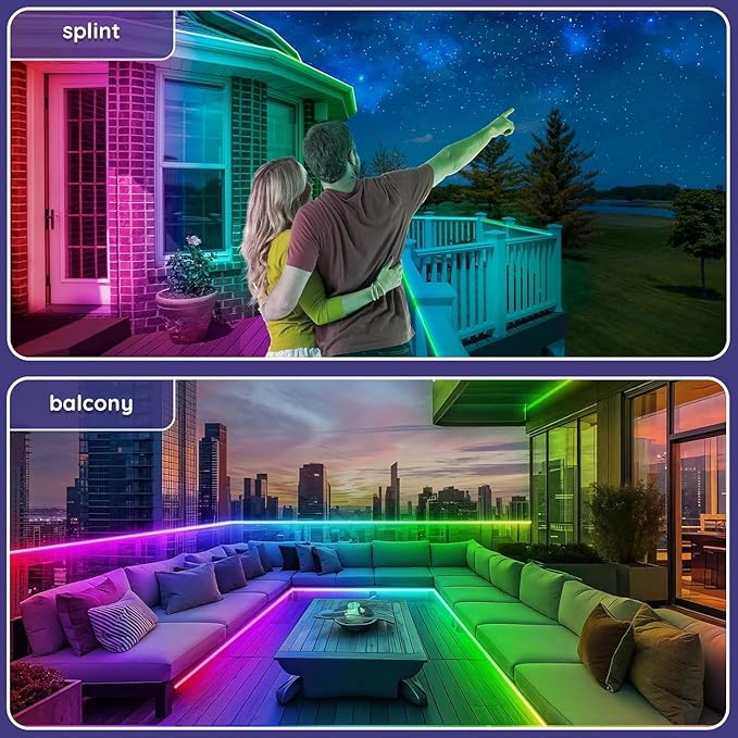 200ft Outdoor LED Strip Lights Waterproof,IP68 Outside Led Light Strips Waterproof with App and Remote,Music Sync RGB Exterior Led Rope Lights with Self Adhesive Back for Roof,Deck