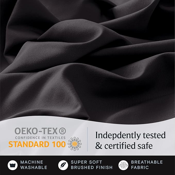 LuxClub 3 PC Sheet Bed Sheets Deep Pockets Wrinkle Free-Kids-Fitted Sheets Machine Washable Hotel Bedding Silky Soft - Black Twin