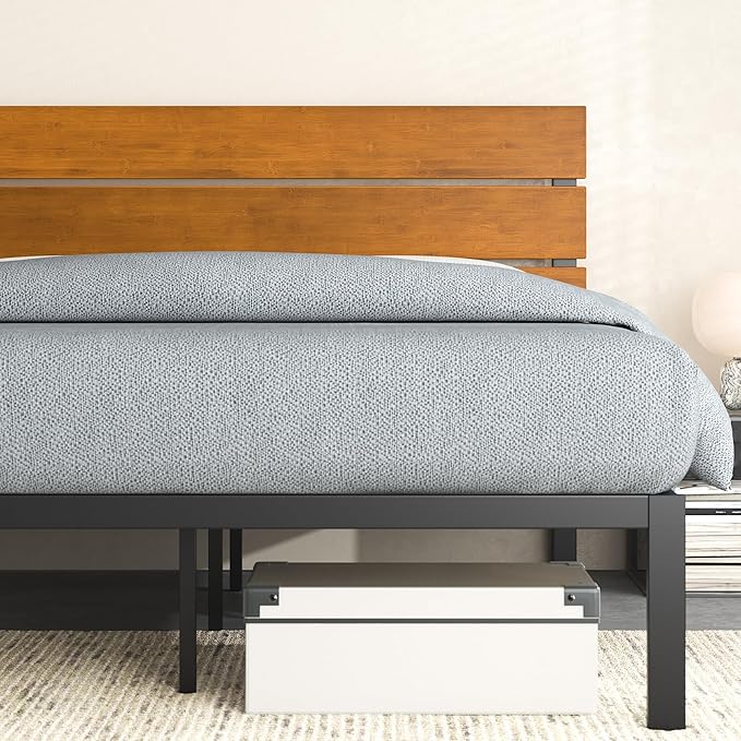 ZINUS Paul Metal and Bamboo Platform Bed Frame, Wood Slat Support, No Box Spring Needed, Easy Assembly, Full