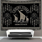 OSUNBD Viking Warship Tapestry Wall Hanging - Large 84x90 inches Storm & Celtic Runes on Soft Flannel Aesthetic Mythology Tapestries Norse Mythology Art for Bedroom, Living Room Decor