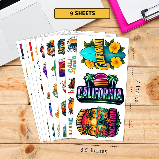 100 PCS California Travel Stickers Pack, Vinyl Waterproof Decals of Beaches Cities Landmarks Food Culture, Fun Gift for Kids Teens Adults Laptop Water Bottle Scrapbook Luggage Car