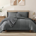 Monbix King Size Comforter Set - 7 Pieces Bed in a Bag King, Grey Bedding Sets with Comforter, All Seasons Down Alternative Comforter Bed Set with Sheets, Pillowcases & Shams