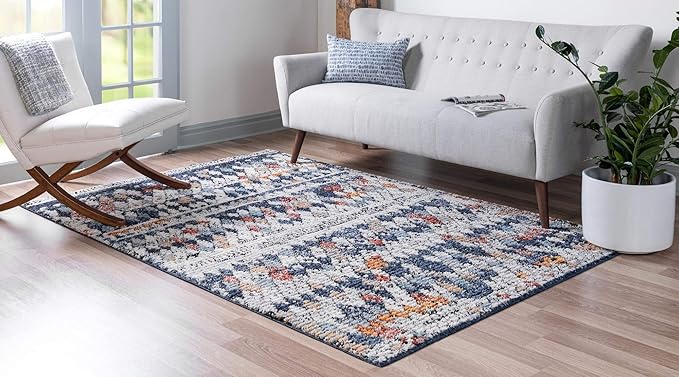 Rugs.com Morocco Collection Rug – 5' x 8' Navy Blue High-Pile Rug Perfect for Living Rooms, Large Dining Rooms, Open Floorplans