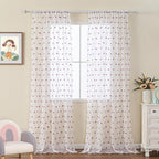 MYSKY HOME 108 Inch Curtains for Living Room Extra Long Purple Pom Pom Curtains for Bedroom 2 Sets Large White Sheer Curtains for Sliding Door Rod Pocket Backdrops Window Drapes 52 x 108 in