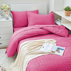 HYMOKEGE Hot Pink Twin XL Comforter Set Seersucker 5 Pieces, All Season Luxury Bed in a Bag for Bedroom, Bedding Set with Comforter, Sheets, Pillowcase & Sham
