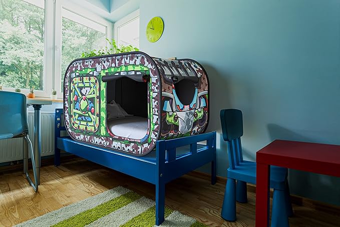 Skywin Kids Bed Tent Twin - Boys Fort for Kids - Pop Up Privacy Tent, Collapsible, Breathable, Light Reducing Pongee Bed Canopy for Warm and Cozy Night (Tank, Twin)