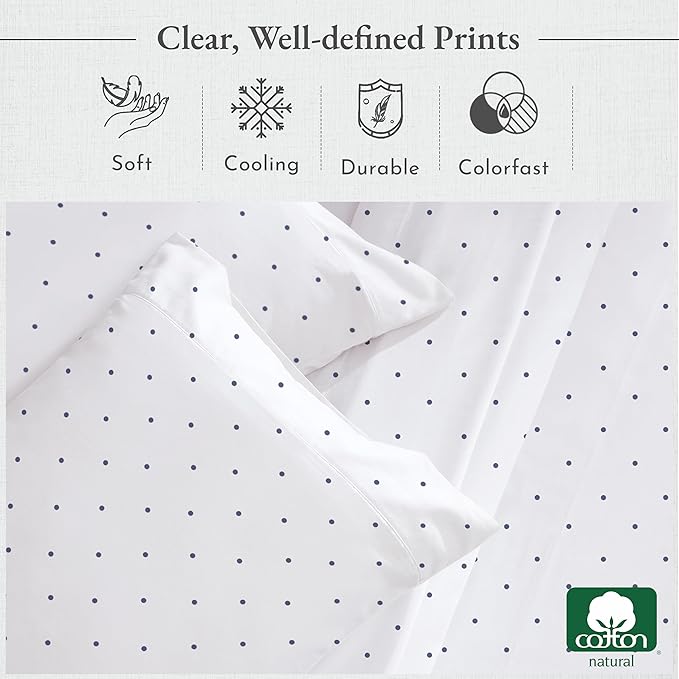 California Design Den Queen Sheet Set - 400 Thread Count Sateen, Natural 100% Cotton Sheets for Queen Size Bed, Deep Pocket Cooling and Durable Bedding - Polka Dot