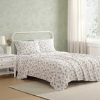Laura Ashley - Flannel Sheets Queen Size, Anti-Pilling & Wrinkle Resistant Cotton, Touchably Soft for All-Season Comfort - Bed Sheets with Matching Pillowcases & Fitted Sheet (Le Fleur Pink)