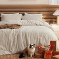 Bedsure Oversized Queen Comforter Set - Beige Soft Bedding for All Seasons, Cationic Dyed Bed Set, 3 Pieces, 1 Oversized Queen Size Comforter (98"x98") and 2 Pillow Shams (20"x26"+2")