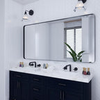 VocalStar Black Metal Framed Bathroom Mirror for Wall, 72 x 36 Inch Large Rounded Rectangle Matte Black Bathroom Vanity Mirror Farmhouse, 1/4-inch Shatterproof Glass | Ultra-Flush Hanging