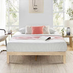 Mellow Naturalista Classic 12 Inch Solid Wood Platform Bed with Wooden Slats, Full, White Wash