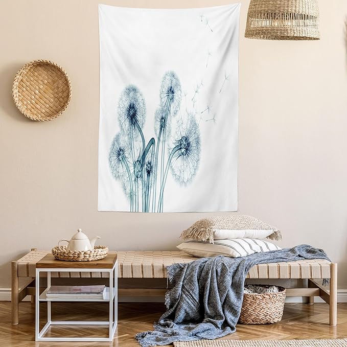 Ambesonne Flower Tapestry by Ambesonne, Unusual Image of Dandelions on Simple Background Uv Style Negative of Nature Art, Wall Hanging for Bedroom Living Room Dorm, 40 W X 60 L Inches, Teal White