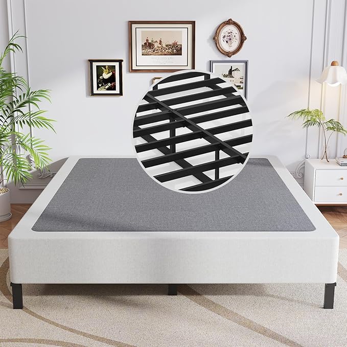 Queen Box Spring, 9 Inch Box Spring for Queen Bed, Heavy Duty Metal Frame Mattress Foundation Support for 3000lbs, Easy Assembly, Noise Free, Non Slip