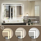 Led Lighted Bathroom Mirror 48x36, Dimmable Vanity Mirror with Lights, Anti-Fog (Backlit and Front Lighted)