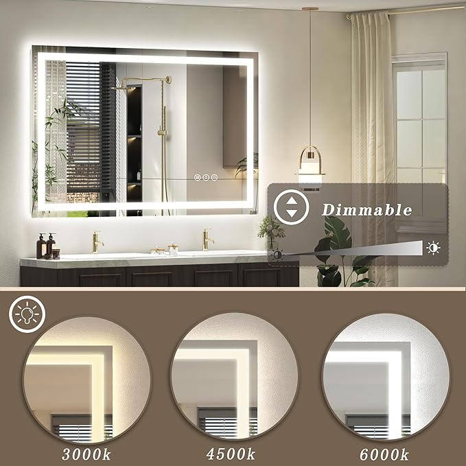 40x32 Smart Led Mirror for Bathroom, Dimmable Vanity Mirror with Lights, Backlit and Front Lit Makeup Mirror for Wall, Anti-Fog (Horizontal/Vertical)
