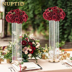Nuptio Flower Balls for Wedding Centrepieces - 2 Pcs 15.7 inch Diameter Large Burgundy Artificial Flowers Roses Ball Fake Flower Arrangement Bouquet Faux Rose for Wedding Party Centrepiece Decorations
