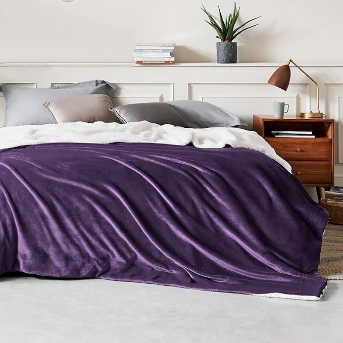Bedsure GentleSoft Sherpa Fleece Blankets Queen Size for Bed - Thick and Warm Throw for Girls and Women, Soft Fuzzy Plush Queen Blanket for Winter, Purple, 90x90 Inches