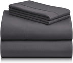 LuxClub 4 PC King Sheet Set, Deep Pockets Wrinkle Free Cooling Bed Sheets Hotel Bedding for Women, Men, Kids & Teens, Includes 1 Fitted Sheet, 1 Flat Sheet and 2 Pillowcases - Silky Soft Dark Grey