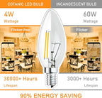Cotanic Dimmable Candelabra LED Bulb 3000K Soft White,E12 Base Ceiling Fan Light Bulb 60W Equivalent, B11 LED Candle Shape with Clear Glass,C35 Filament Chandelier Light Bulb,600LM,8 Pack