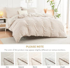 HYMOKEGE Beige King Size Comforter Set Seersucker 7 Pieces, All Season Luxury Bed in a Bag for Bedroom, Bedding Set with Comforters, Sheets, Pillowcases & Shams
