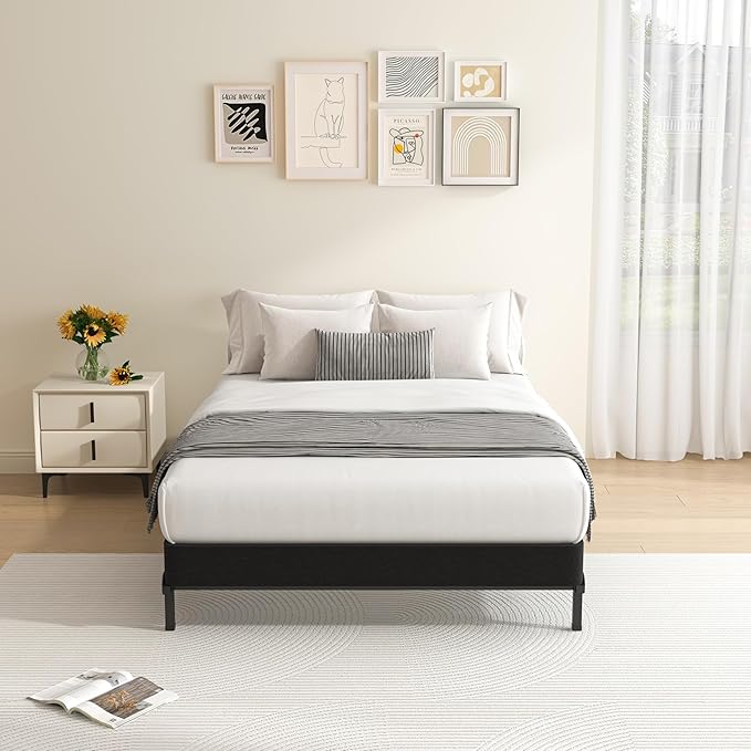 MAF 5 Inch Twin Box Spring, Low Profile Box Spring Twin Size 3500 lbs Black Heavy Duty Metal Mattress Foundation with BoxSpring Cover, No Squeaky, Easy Assembly