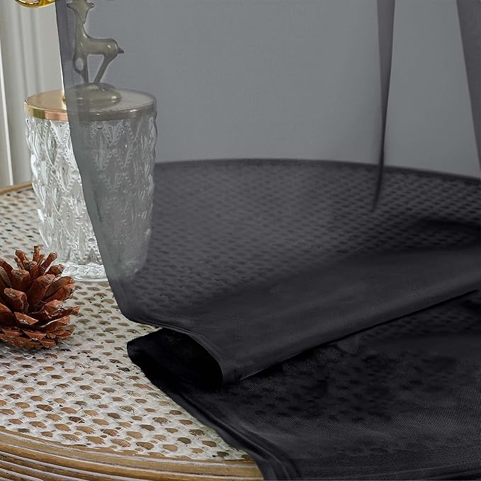 OVZME Black Sheer Curtains 84 Inches Long 2 Panels Set, Light Filtering Sheer Curtains for Living Room Bedroom 59 Inch Extra Wide, Modern Voile Filmy Rod Pocket Window Drapes, 59Wx84L Inches