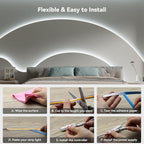 PAUTIX COB LED Strip Light Daylight White 6000K 16.4ft UL Listed CRI93+ Super Bright Dimmable 24V Flexible LED Tape Lights with RF Remote,for Cabinets Bedroom Mirror TV Office Decor DIY Lighting