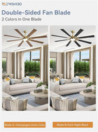 ZMISHIBO 72 inch Black and Gold Ceiling Fans with Lights and Remote, Indoor/Outdoor Ceiling Fan for Patio Living Room, 6 Speed Reversible Quiet DC Motor, 3 CCT, Dual Finish Blades