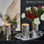 Silver Cylinder Vases for Centerpieces, Modern Glass Vase Set of 12 Decorative Hurricane Candle Holder for Pillar Candle Holders Flowers for Table Centerpiece, Sliver