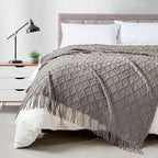 BOURINA Dark Grey Throw Blanket 50 x70 Inches Jacquard Argyle Throw Textured Solid Soft Throws and Blankets for Sofa or Bed Knitted Decorative Blanket