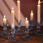 DARJEN 12PCS Blue Candlestick Holders Set- 4" H Taper Candle Holders, Glass Candle Holders Bulk for Wedding, Party, Home Table Centerpieces, Festival Gifts & Windowsill Decor