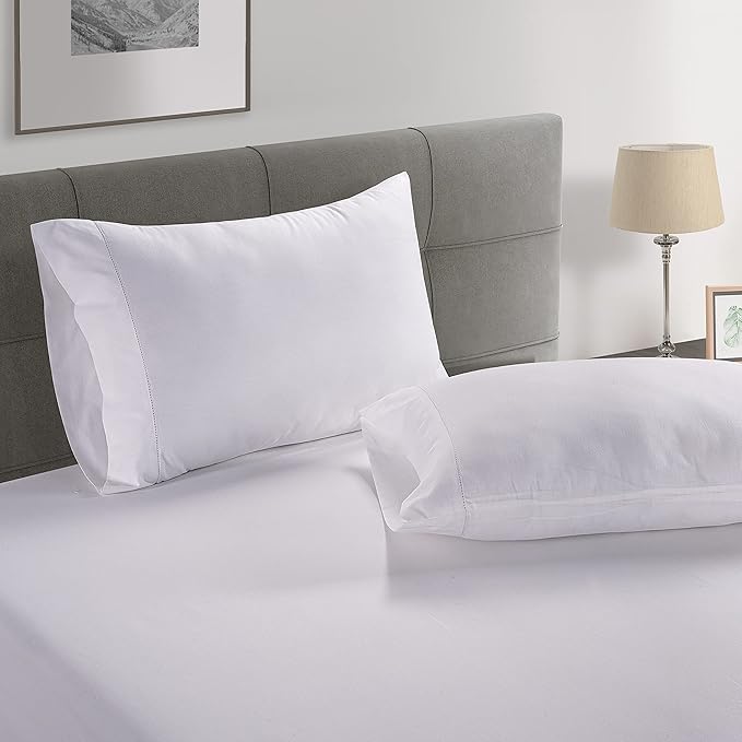 LANE LINEN 100% Organic Cotton White Twin XL Sheets Set, 3-Piece Pure Organic Cotton Percale Sheet, Extra Long Twin Sheets, Ultra Soft Bedding Sheet, Fits Mattress Upto 15" Deep - White (2Pack)