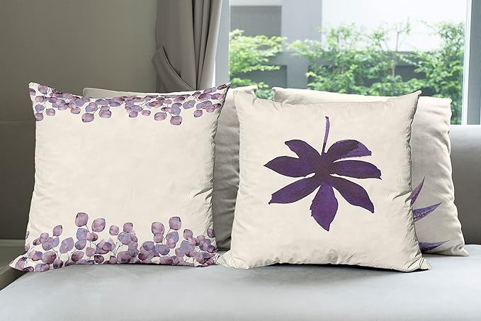 Ambesonne Botanical Throw Pillow Cushion Case Pack of 4, Minimalist Watercolor Painting Leaves Agave Branches Plant in a Pot, Modern Accent Double-Sided Digital Printing, 16", Quartz and Lavender