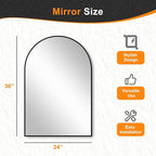 Delma Arched Bathroom Mirror, 24"x36" Wall Mounted Vanity Mirror for Bedroom, Living Room and Entryway, Black