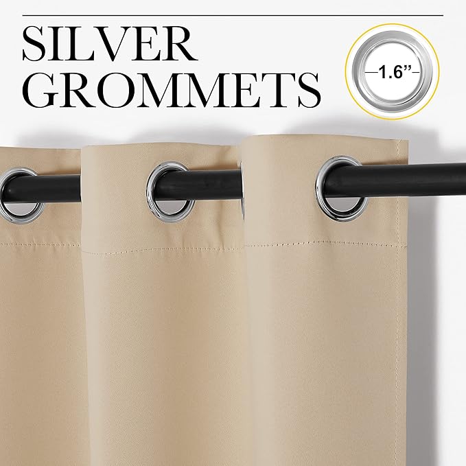 NICETOWN Blackout Curtain Panels for Bedroom, Biscotti Beige, 2 Panels, W55 x L57-inch, Grey, Thermal Insulated Grommet Top Blackout Draperies and Drapes for Basement