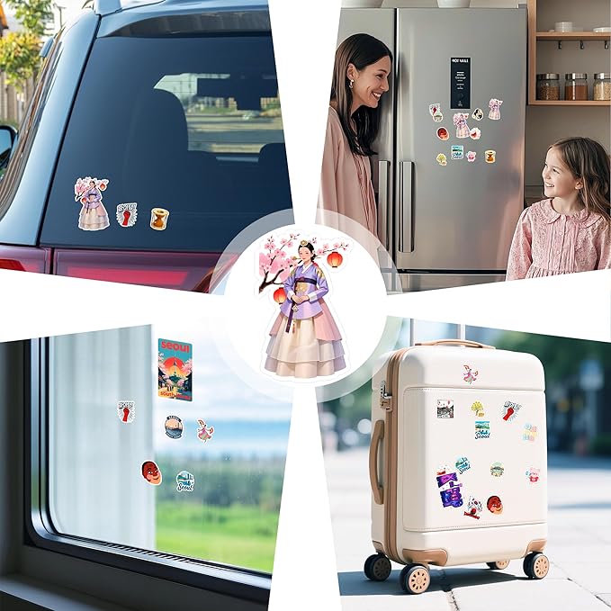 100 PCS South Korea Stickers – Korean Travel Icons, Food & Culture Vinyl Waterproof Decals for Laptop, Scrapbook, Water Bottle, Car, Guitar – Fun Gift for Teens & Adults