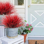 RECUTMS Artificial Shrubs Bushes, Plastic Wheat Grass Green Leaves Fake Plants Wedding Indoor Outdoor Home Garden Verandah Kitchen Office Table Centerpieces Arrangements Christmas Decoration(Red)