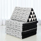 Leewadee Comfortable Japanese Floor Mattress - Thai Floor Bed with Triangle Cushion - Futon Mattress - XL Extra Long Thai Massage Mat, 89 x 20 inches, Black White, Kapok Filling