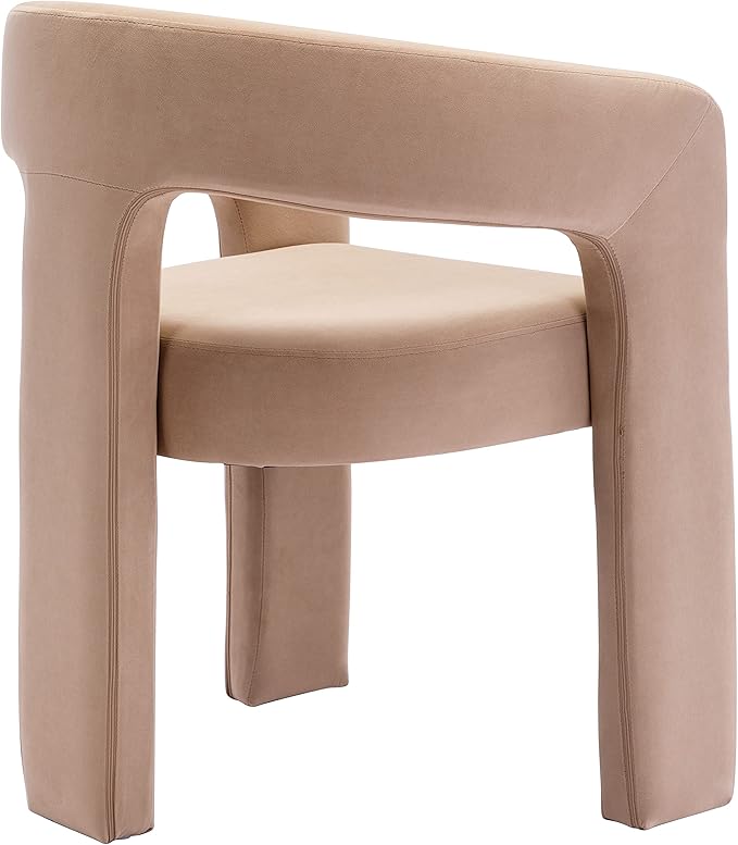 Modern Barrel Dining Chairs Set of 2 Upholstered Velvet Accent Side Chair with Arms Comfy Makeup Vanity Chairs, Dining Living Room Kitchen Chairs Armchairs, Khaki