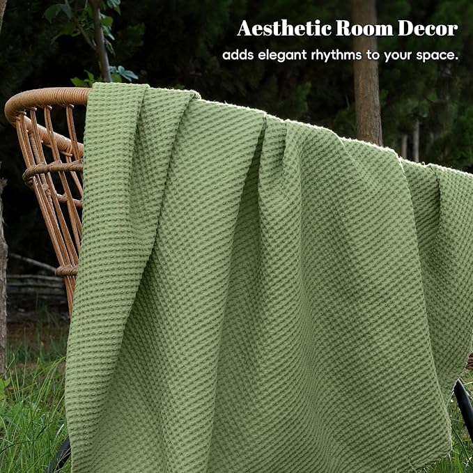 PHF 100% Cotton Waffle Weave Blanket Twin Size for Bed,Snag Proof Lightweight Breathable Moisture-Wicking for Couch,Great for Layering in Cold Weather,Machine Washable,Home Decor Gift-Loden Green