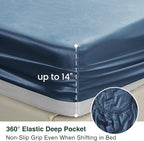 Love's cabin Full Size Satin Sheet Sets - 4 Piece Ash Blue Silky Sheet Set Full with Deep Pocket, Luxury Silk Feel Bed Sheets Full Bedding Set (1 Flat Sheet,1 Fitted Sheet,2 Pillow Cases)