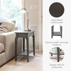 Stratus Solid Wood Narrow Side End Table with Shelf, Smoke Gray, Perfect for Living Rooms, Bedrooms, and Small Spaces – Leick Home, 22005-GR
